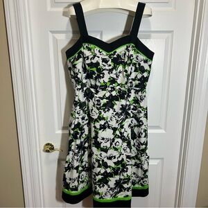 R&K Black and Green Floral Sleeveless Midi Dress